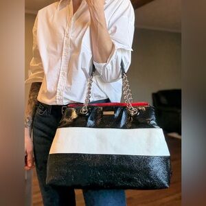 Kate Spade Maryanne Tote/Shoulder Bag. Black/White/Red Leather w/ Chain Straps